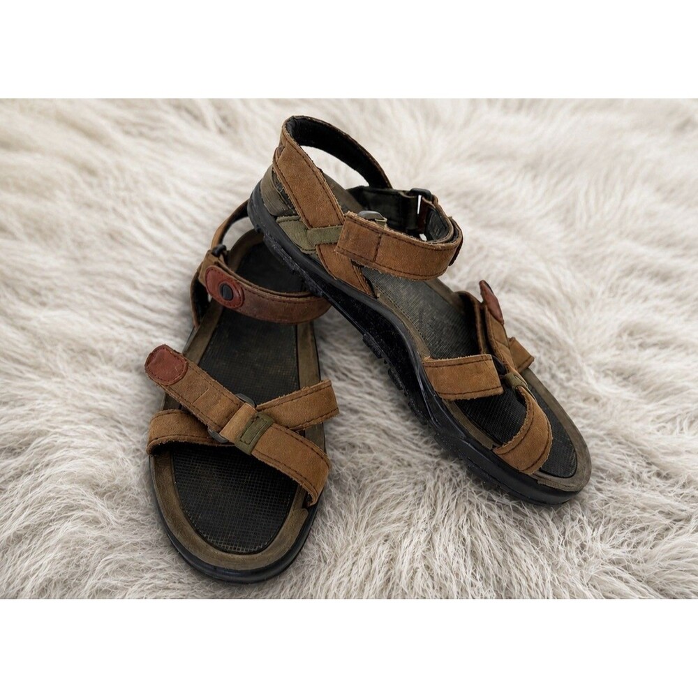 Vintage Timberland 95081 Men’s Brown Leather Hiking Velcro Strap Sandals Sz 10M